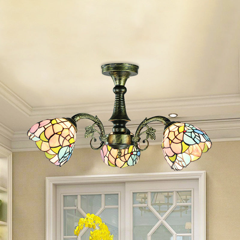 Antique Bronze Stained Glass Pendant Lighting: Leaf/Peacock Tail/Flower Tiffany Style 3/5 Lights 3