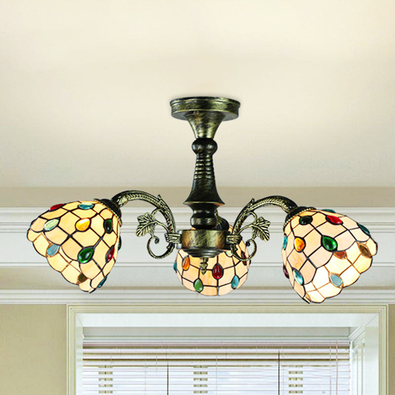 Antique Bronze Stained Glass Pendant Lighting: Leaf/Peacock Tail/Flower Tiffany Style 3/5 Lights 3