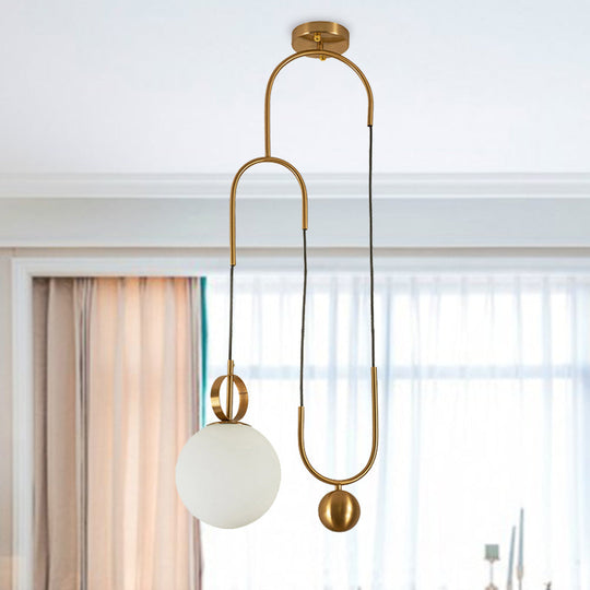 Post-Modern Gold Opal Glass Pendant Lamp - Hanging Light Globe Shade For Living Room