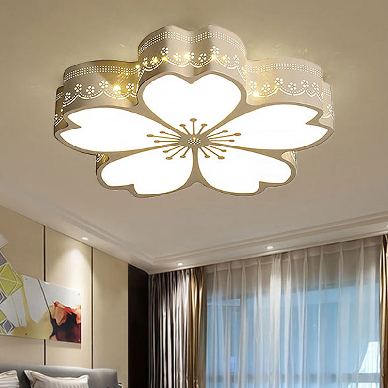 White Etched Petal Metal Ceiling Light For Kids Bedroom Or Bathroom