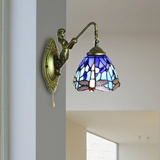 Dragonfly Wall Mount Stained Glass Sconce - Lodge Style Multicolor Light Fixture