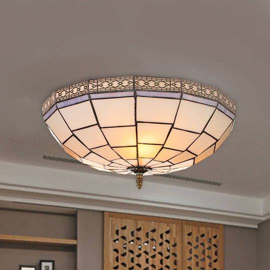 Bowl Flush Ceiling Light 8’/8.5’/10’ Stained Glass 3 Lights In Beige - Traditional Lighting