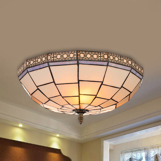 Bowl Flush Ceiling Light 8/8.5/10 Stained Glass 3 Lights In Beige - Traditional Lighting For Living