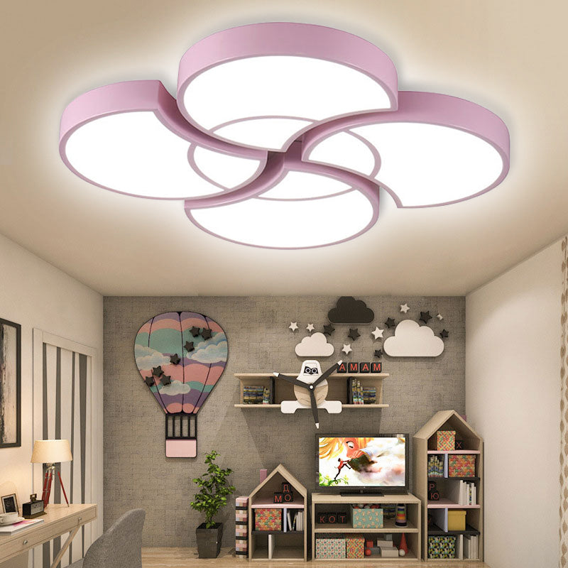 Floral Flush Ceiling Light For Kids’ Spaces - Metal And Acrylic Lamp Kindergarten Corridor Pink