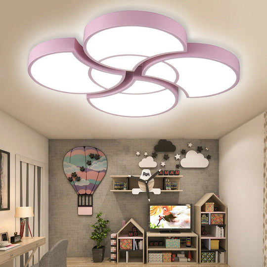 Floral Flush Ceiling Light For Kids Spaces - Metal And Acrylic Lamp Kindergarten Corridor Pink