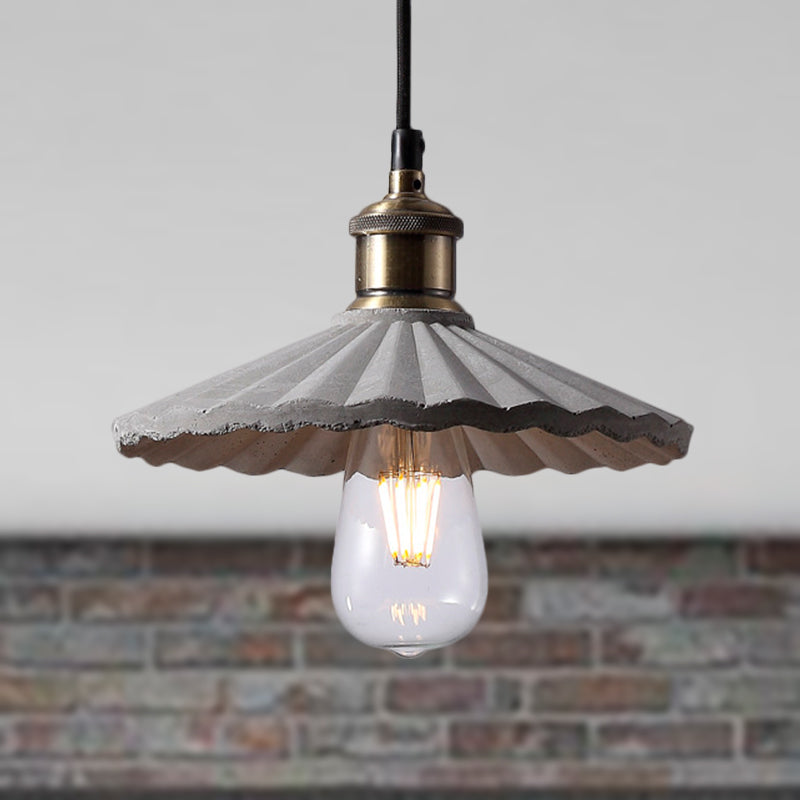 Gray Scalloped Industrial Cement Hanging Light Fixture For Kitchen - 1-Light Suspension Grey