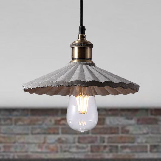 Gray Scalloped Industrial Cement Hanging Light Fixture For Kitchen - 1-Light Suspension Grey