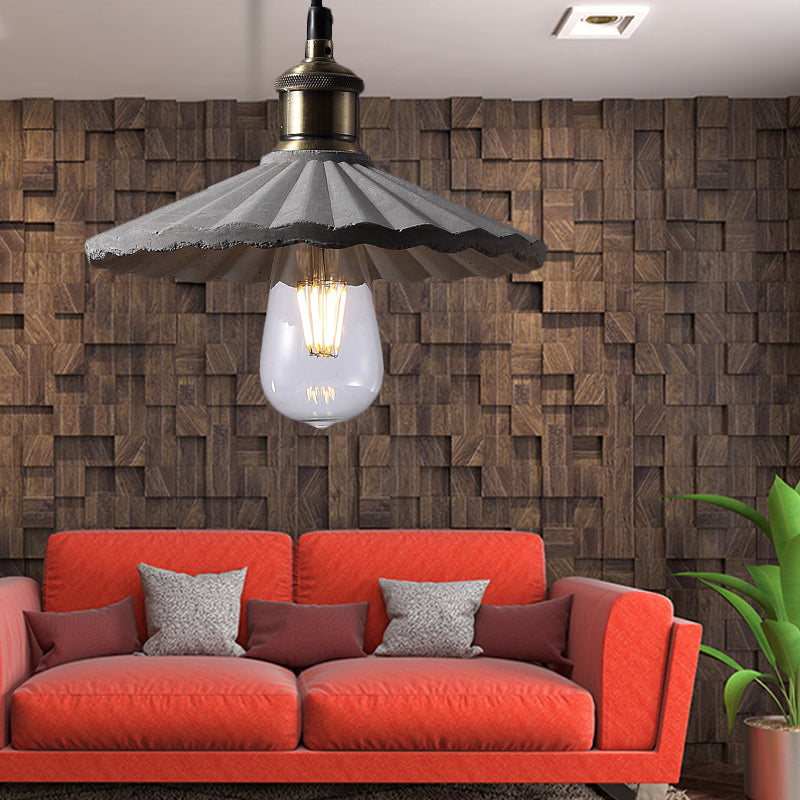 Gray Scalloped Industrial Cement Hanging Light Fixture For Kitchen - 1-Light Suspension