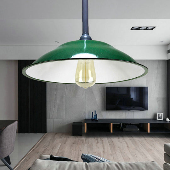 Industrial Enamel Farmhouse Pendant Light - Green Saucer Shade 1 11’/12’ Diameter