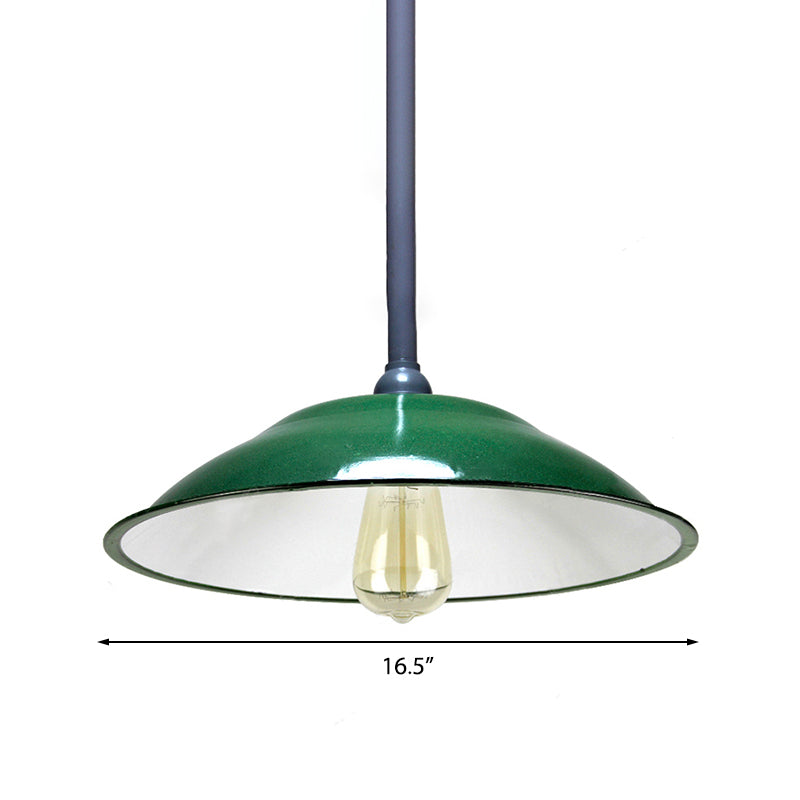 Industrial Enamel Farmhouse Pendant Light - Green Saucer Shade 1 11’/12’ Diameter