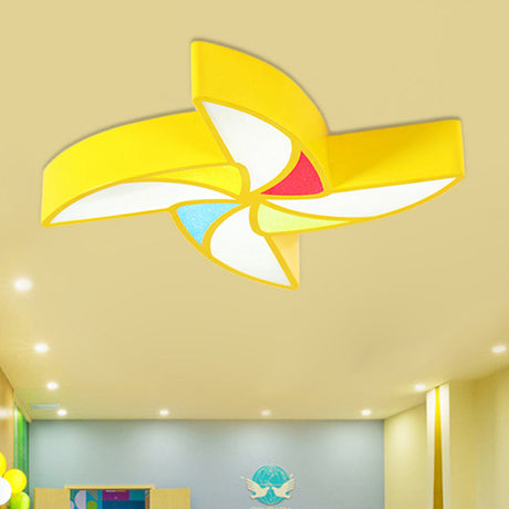 Modern Led Flush Mount Ceiling Light For Childs Bedroom - Toy Windmill Design