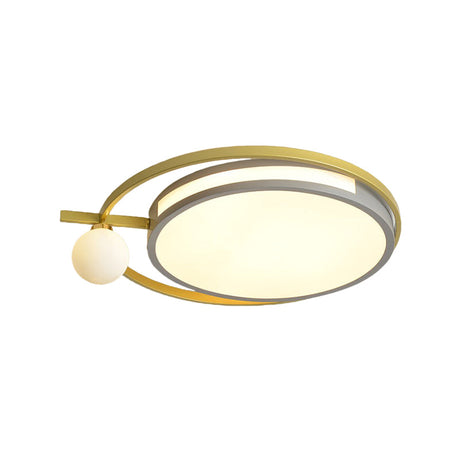 Led Round Flush Light With Nordic Acrylic Globe Shade In Black/Grey