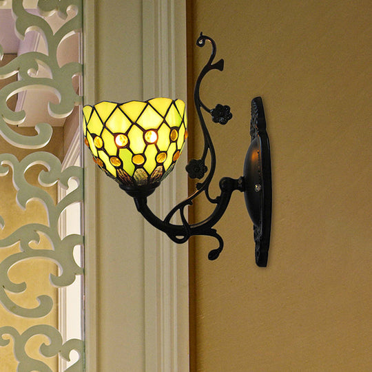 Beaded Stained Glass Bowl Wall Mount Light - 1 Mini Lighting