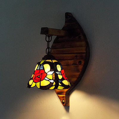 Tiffany Stained Glass Scallop Wall Light: Colorful Blue-White/Red/Blue/Purple Mount Fixture For
