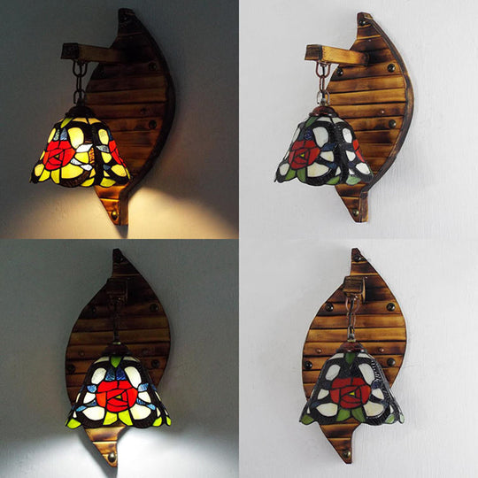 Tiffany Stained Glass Scallop Wall Light: Colorful Blue-White/Red/Blue/Purple Mount Fixture For