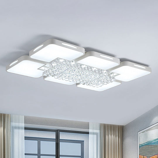 Modern White Led Ceiling Light With Crystal Ball - 23.5/35.5 W / 23.5