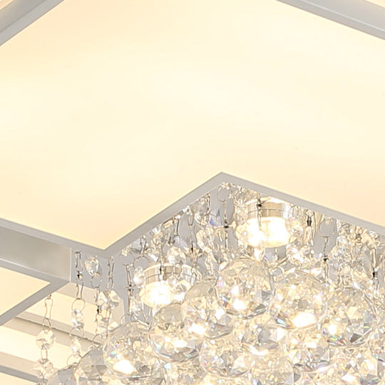 Modern White Led Ceiling Light With Crystal Ball - 23.5’/35.5’ W