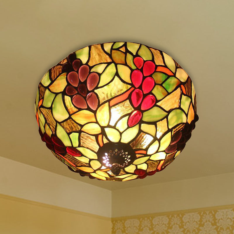 2 - Light Stained Glass Grape Ceiling Flushmount For Bedroom Lighting In Lodge Style