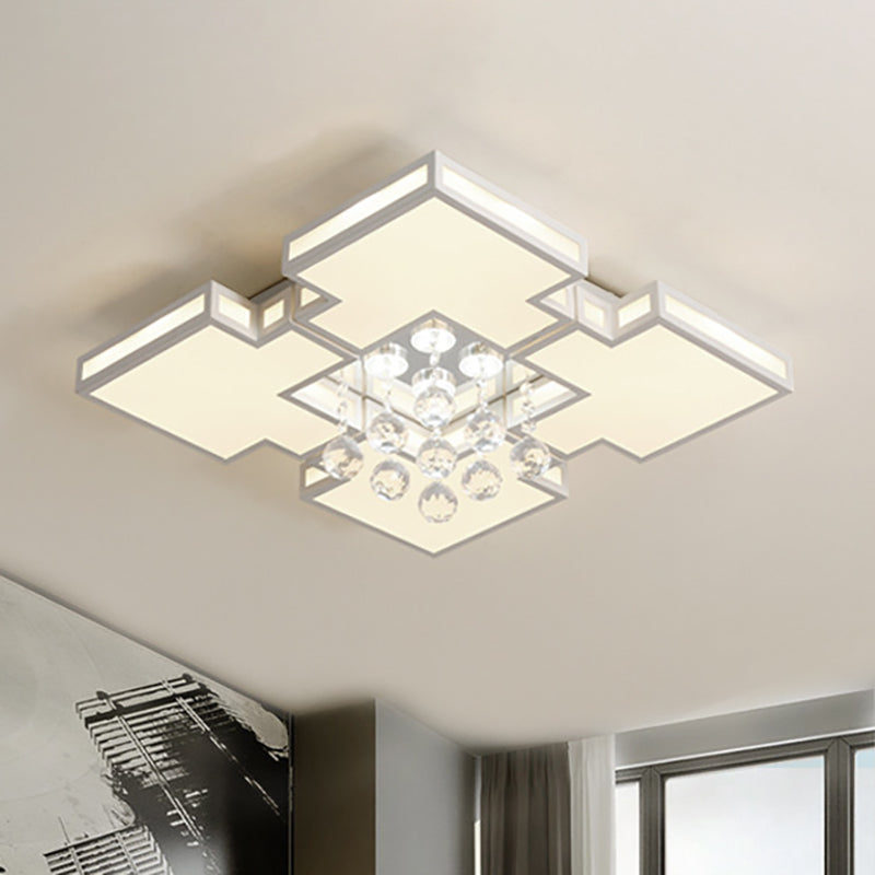 Geometric Ceiling Lamp With Integrated Led And Crystal Ball Accent - 19.5/23.5 Wide White Flush