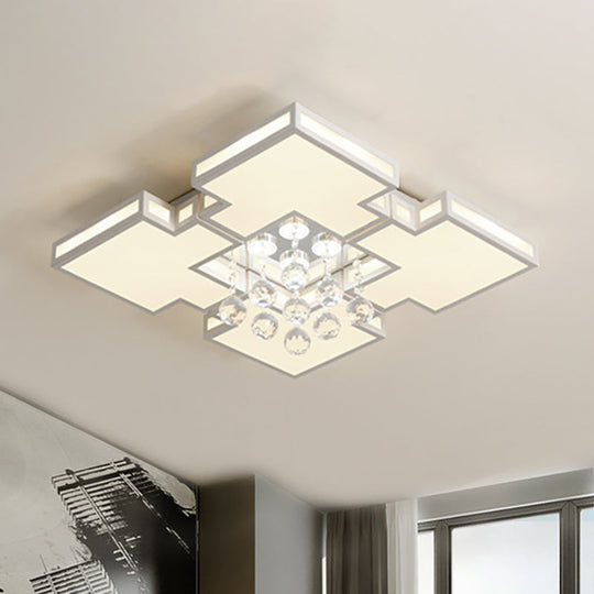 Geometric Ceiling Lamp With Integrated Led And Crystal Ball Accent - 19.5/23.5 Wide White Flush