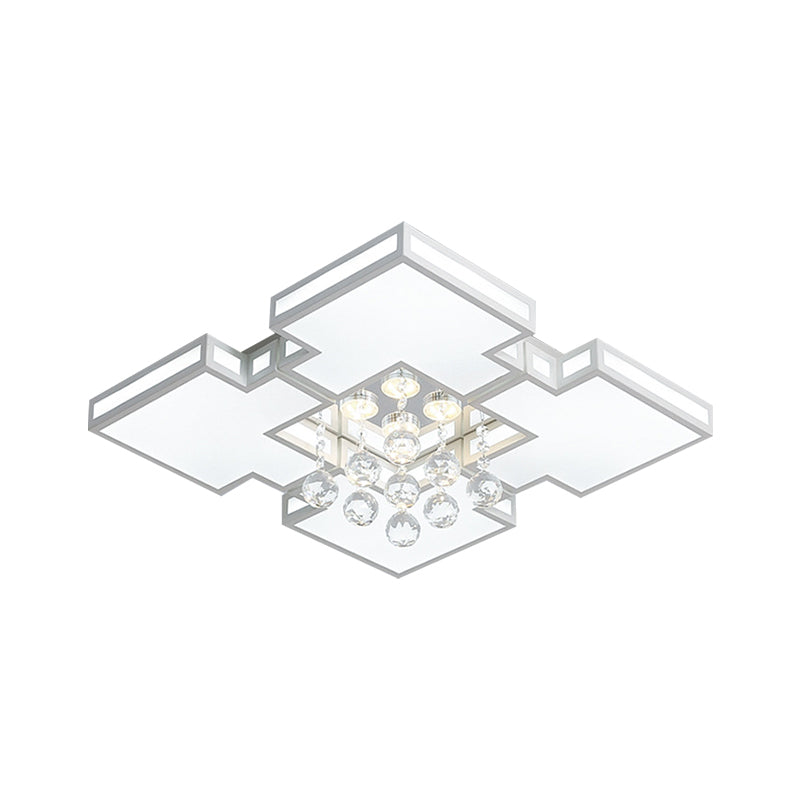 Geometric Ceiling Lamp With Integrated Led And Crystal Ball Accent - 19.5’/23.5’ Wide White