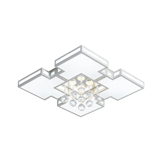 Geometric Ceiling Lamp With Integrated Led And Crystal Ball Accent - 19.5/23.5 Wide White Flush