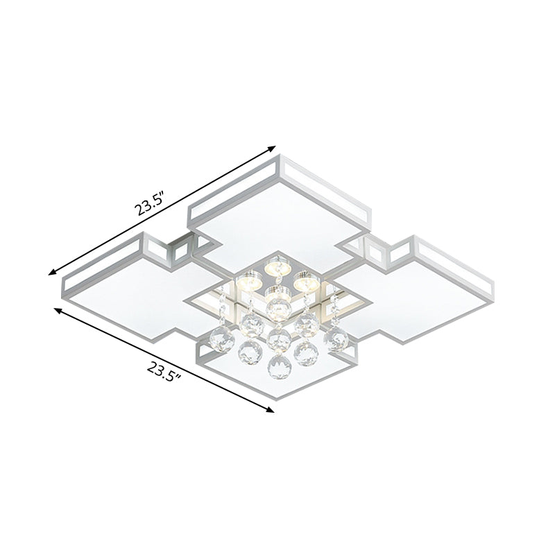 Geometric Ceiling Lamp With Integrated Led And Crystal Ball Accent - 19.5/23.5 Wide White Flush