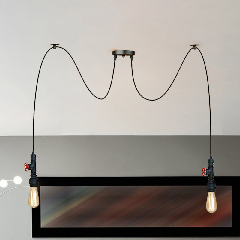 Industrial Metal Pendant Lamp With Valve And Pipe Design - Black 2/3 Lights Kitchen Ceiling Fixture