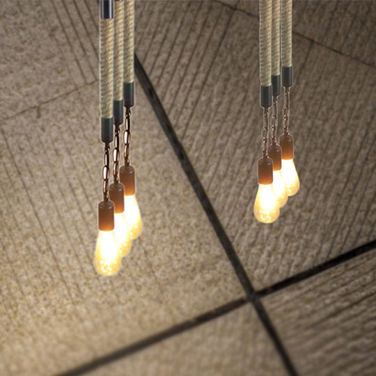 Industrial Black Light Fixture: 1-Light Bare Bulb Pendant With Hemp Rope - Perfect For Restaurants