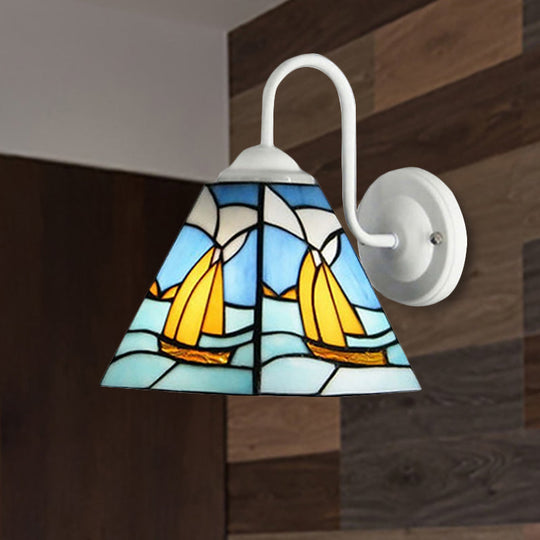 Blue Glass Wall Sconce Lighting For Mediterranean Corridor - Sailboat Design