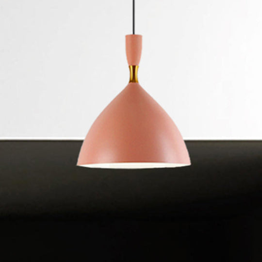 Macaron Loft One-Head Suspended Light For Restaurant Cloth Shop With Funnel Pendant In Aluminum Pink