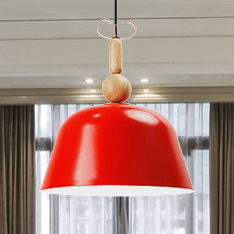Bright-Colored Nordic Pendant Lamp - Single Head Metallic Ceiling Lighting In Blue/Pink/Red/Yellow