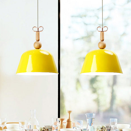 Bright-Colored Nordic Pendant Lamp - Single Head Metallic Ceiling Lighting In Blue/Pink/Red/Yellow