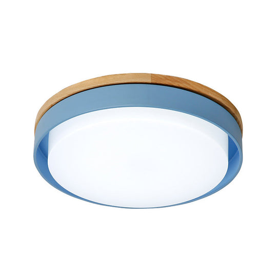 Nordic Macaron Metal Led Ceiling Flushmount - Blue/White/Yellow Acrylic Shade 12’/18.5’ Wide