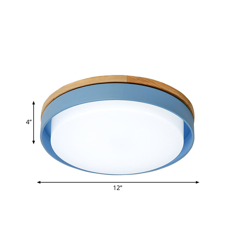Nordic Macaron Metal Led Ceiling Flushmount - Blue/White/Yellow Acrylic Shade 12’/18.5’ Wide