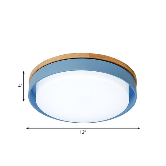 Nordic Macaron Metal Led Ceiling Flushmount - Blue/White/Yellow Acrylic Shade 12’/18.5’ Wide