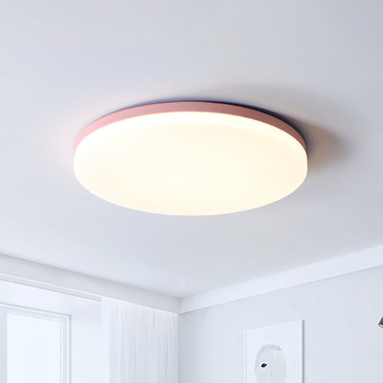 10’/15’/19’ W Macaron Metal Flush Ceiling Lamp In Green Pink White Or Yellow - Indoor