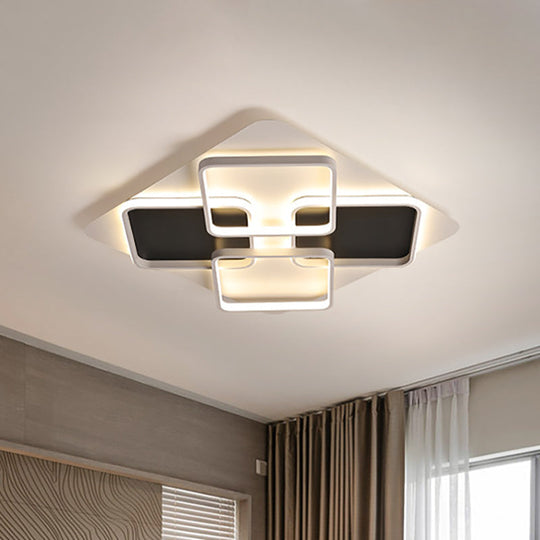 Contemporary Metal Led Multi Square Flush Mount Light In Black/White Warm/White Sizes: