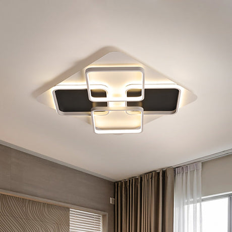 Contemporary Metal Led Multi Square Flush Mount Light In Black/White Warm/White Sizes: 18/24.5/34.5