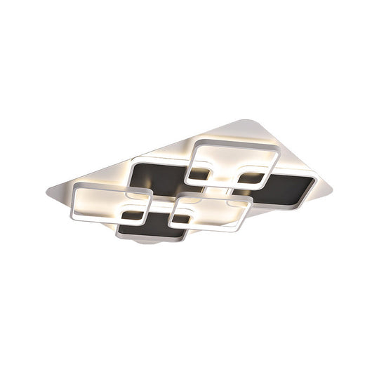 Contemporary Metal Led Multi Square Flush Mount Light In Black/White Warm/White Sizes: 18/24.5/34.5