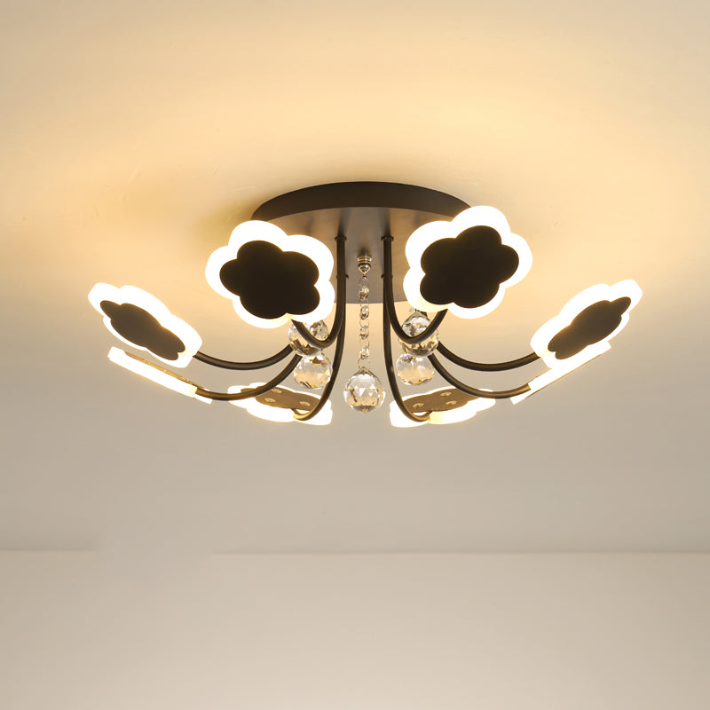 Semi - Mount Petal - Shaped Acrylic Led Ceiling Lamp With Crystal Draping - Black/White 23’/27’