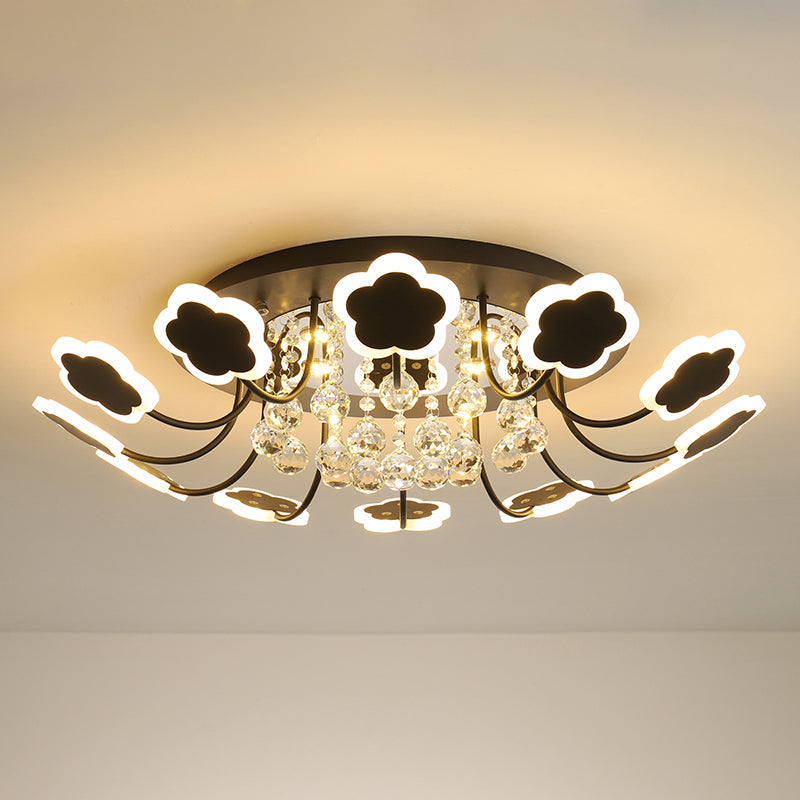 Semi - Mount Petal - Shaped Acrylic Led Ceiling Lamp With Crystal Draping - Black/White 23’/27’