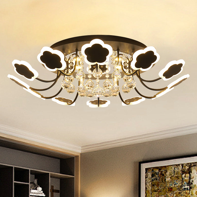 Semi - Mount Petal - Shaped Acrylic Led Ceiling Lamp With Crystal Draping - Black/White 23’/27’