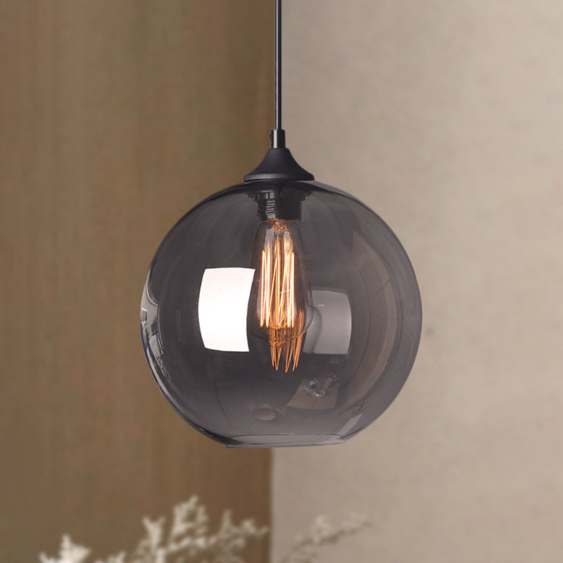 Industrial Single Light Globe Pendant - Clear Glass Hanging Lamp In Grey/Brown (8’/10’/12’