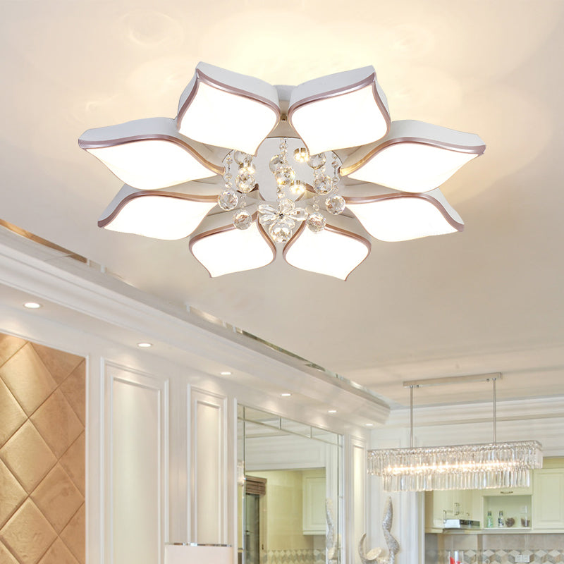 Modern 24.5’/25.5’ Flush Mount Led Light With Clear Crystal Accent In Warm/White Petal Design