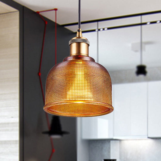 Industrial Brass Prismatic Glass Dome Pendant Light In Red/Bronze/Blue
