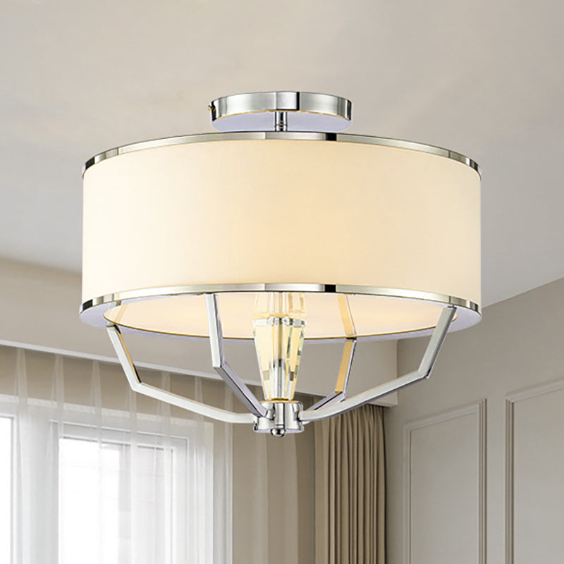 Modern Drum Flush Mount Ceiling Light 4/5 Lights Metal Ring With White Fabric Shade 19.5’/23.5’ W