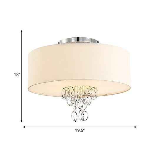 Modern Drum Flush Mount Ceiling Light 4/5 Lights Metal Ring With White Fabric Shade 19.5’/23.5’ W