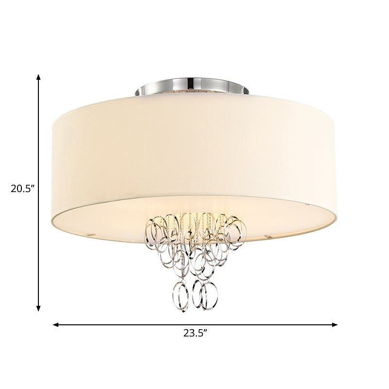 Modern Drum Flush Mount Ceiling Light 4/5 Lights Metal Ring With White Fabric Shade 19.5’/23.5’ W
