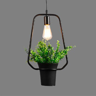 Industrial Style Metal Pendant Lamp With Hanging Frame Ideal For Balcony – Black Finish / A